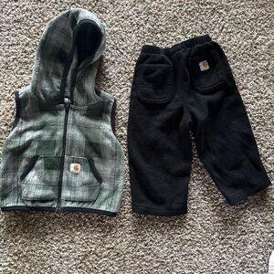 Carhartt bundle: Plaid Hooded Vest and Black Pants and NWT Overalls